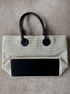 Leather Handled Straw Daily Bag IVORY - RARU BY BERİL KOÇ (1)