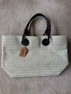 Leather Handled Straw Daily Bag IVORY - RARU BY BERİL KOÇ