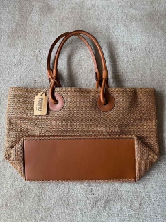 Leather Handled Straw Daily Bag BROWN - RARU BY BERİL KOÇ (1)