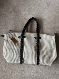 Braided Leather Handled Straw Travel Bag IVORY - RARU BY BERİL KOÇ