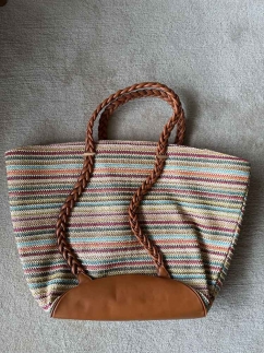Braided Leather Handled Straw Beach Bag BROWN - RARU BY BERİL KOÇ (1)