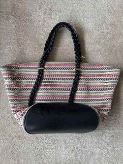 Braided Leather Handled Straw Beach Bag PINK - RARU BY BERİL KOÇ (1)