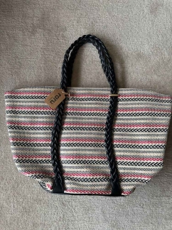 Braided Leather Handled Straw Beach Bag PINK - RARU BY BERİL KOÇ