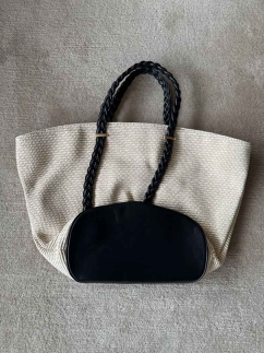 Braided Leather Handled Straw Beach Bag IVORY - RARU BY BERİL KOÇ (1)
