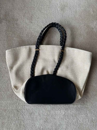Braided Leather Handled Straw Beach Bag IVORY - 2