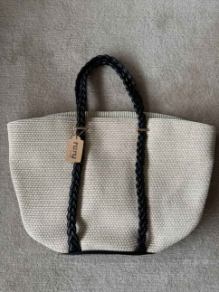 Braided Leather Handled Straw Beach Bag IVORY - RARU BY BERİL KOÇ