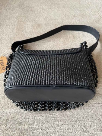 Beaded Embellished Straw Bag BLACK - 3