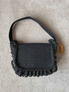 Beaded Embellished Straw Bag BLACK - RARU BY BERİL KOÇ