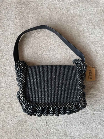 Beaded Embellished Straw Bag BLACK - 1