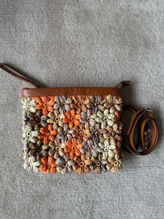 Raffia Flower Embellished Bag BROWN - 1