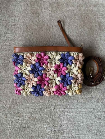 Raffia Flower Embellished Bag BROWN - 1