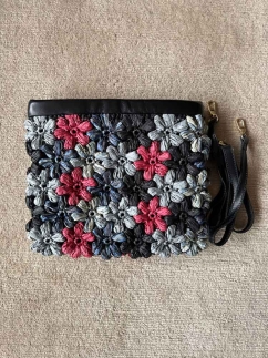 Raffia Flower Embellished Bag BLACK - RARU BY BERİL KOÇ