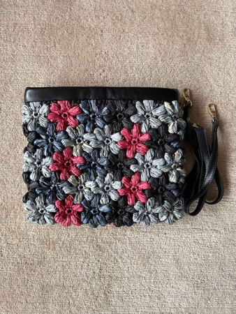 Raffia Flower Embellished Bag BLACK - 1