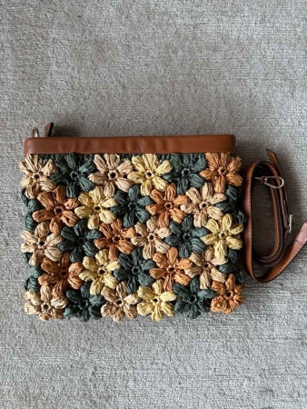 Raffia Flower Embellished Bag BROWN - 1