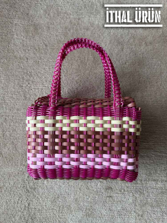 Meksika Yapımı Plastik El Örgüsü Çanta PEMBE - RARU BY BERİL KOÇ (1)