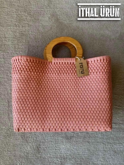 Meksika Yapımı Tahta Saplı El Örgüsü Plastik Çanta SOMON - RARU BY BERİL KOÇ