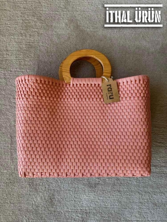 Meksika Yapımı Tahta Saplı El Örgüsü Plastik Çanta SOMON - 1