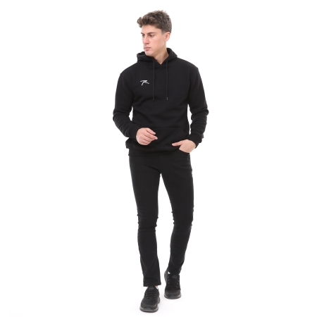 Pamuklu Kapüşonlu Kalın Basic Sweatshirt LEPIDUS SİYAH - 6