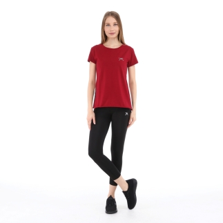 Kadın %100 Pamuk Bisiklet Yaka T-Shirt FUMUS BORDO - 5