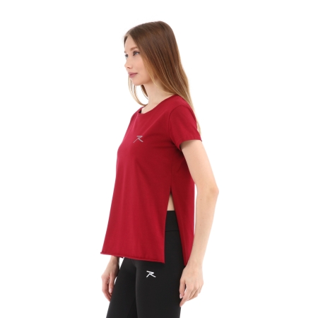 Kadın %100 Pamuk Bisiklet Yaka T-Shirt FUMUS BORDO - 3