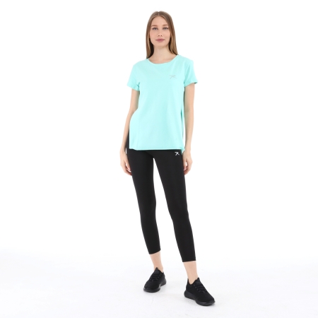 Kadın %100 Pamuk Bisiklet Yaka T-Shirt FUMUS MİNT - 5