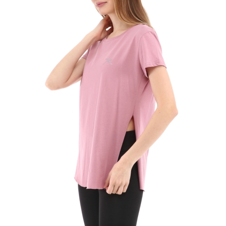 Kadın %100 Pamuk Bisiklet Yaka T-Shirt FUMUS PEMBE - 1
