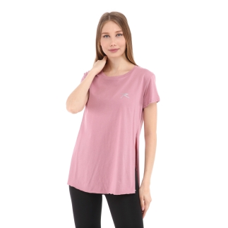 Kadın %100 Pamuk Bisiklet Yaka T-Shirt FUMUS PEMBE - RARU (1)