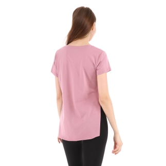 Kadın %100 Pamuk Bisiklet Yaka T-Shirt FUMUS PEMBE - 4