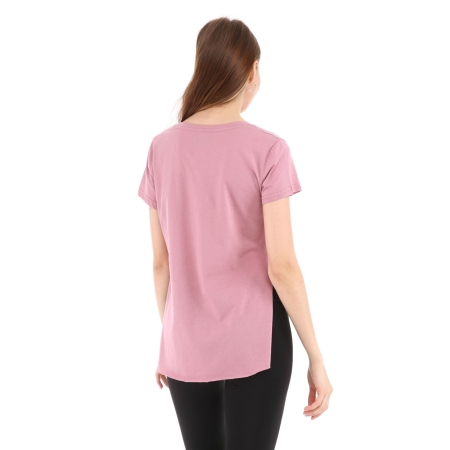 Kadın %100 Pamuk Bisiklet Yaka T-Shirt FUMUS PEMBE - 4