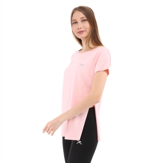 Kadın %100 Pamuk Bisiklet Yaka T-Shirt FUMUS PEMBE - RARU (1)