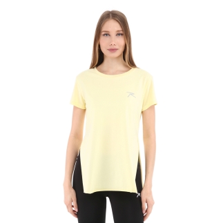 Kadın %100 Pamuk Bisiklet Yaka T-Shirt FUMUS SARI - RARU (1)