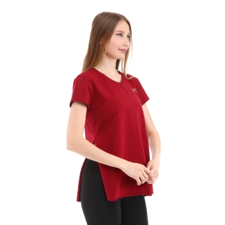 Raru Kadın %100 Pamuk V Yaka T-Shirt FRAGUM BORDO - 3