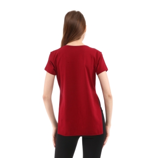 Raru Kadın %100 Pamuk V Yaka T-Shirt FRAGUM BORDO - 4