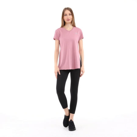Raru Kadın %100 Pamuk V Yaka T-Shirt FRAGUM PEMBE - 5