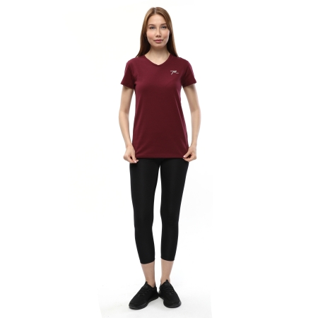 Kadın %100 Pamuk T-Shirt MULIER BORDO - 5