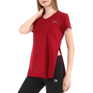 Kadın %100 Pamuk V Yaka T-Shirt FRAGUM BORDO - RARU