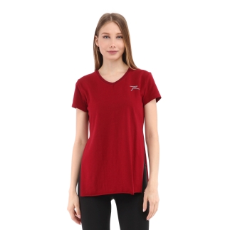 Kadın %100 Pamuk V Yaka T-Shirt FRAGUM BORDO - RARU (1)