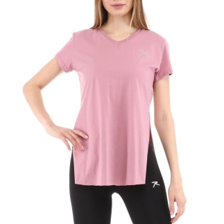 Kadın %100 Pamuk V Yaka T-Shirt FRAGUM PEMBE - RARU