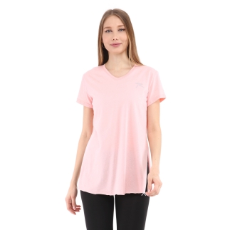 Kadın %100 Pamuk V Yaka T-Shirt FRAGUM PEMBE - RARU (1)