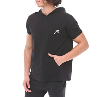 Pamuklu Kapüşonlu Kısa Kollu Sweatshirt OCULUS SİYAH - RARU