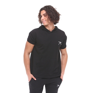Pamuklu Kapüşonlu Kısa Kollu Sweatshirt OCULUS SİYAH - RARU (1)