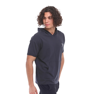 Raru Cotton Short Sleeved Hoodie OCULUS Navy Blue - RARU (1)