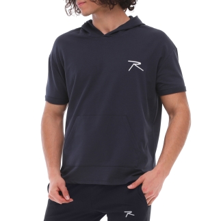 Pamuklu Kapüşonlu Kısa Kollu Sweatshirt OCULUS LACİVERT - RARU