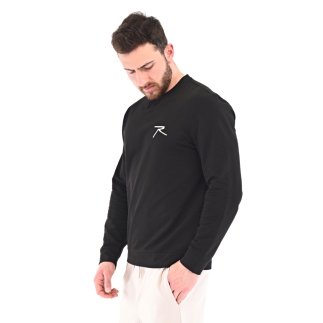 Pamuklu Bisiklet Yaka Basic Sweatshirt OMNIS SİYAH - RARU (1)