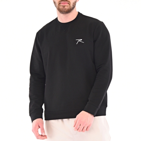 Pamuklu Bisiklet Yaka Basic Sweatshirt PORTA SİYAH - 1