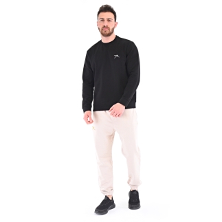 Pamuklu Bisiklet Yaka Basic Sweatshirt PORTA SİYAH - 4