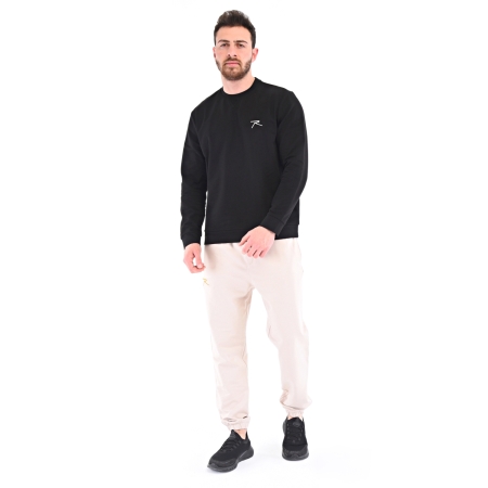 Pamuklu Bisiklet Yaka Basic Sweatshirt PORTA SİYAH - 4