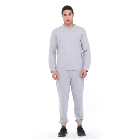 Pamuklu Bisiklet Yaka Basic Sweatshirt PORTA GRİ MELANJ - 5