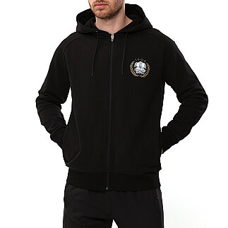 SPQR Baskılı Fermuarlı Kapüşonlu Sweatshirt AUREUS SİYAH - SPQR