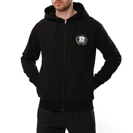 SPQR Baskılı Fermuarlı Kapüşonlu Sweatshirt AUREUS SİYAH - 1